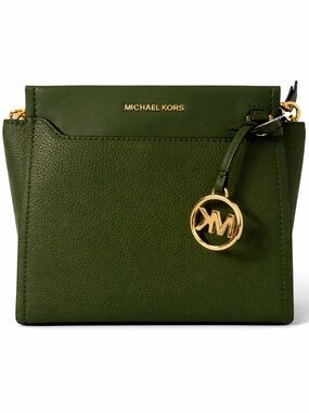 Michael Kors Green Pebbled Leather Crossbody with Gold Charm